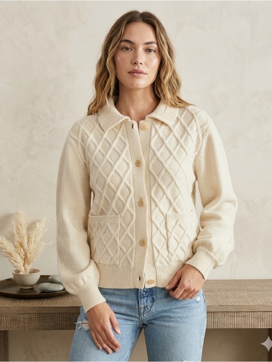 Ciao Lucia Sweaters - Ciao Lucia Tomayo Cardigan Ivory 100% Merino Wool Cable Knit NWT XS